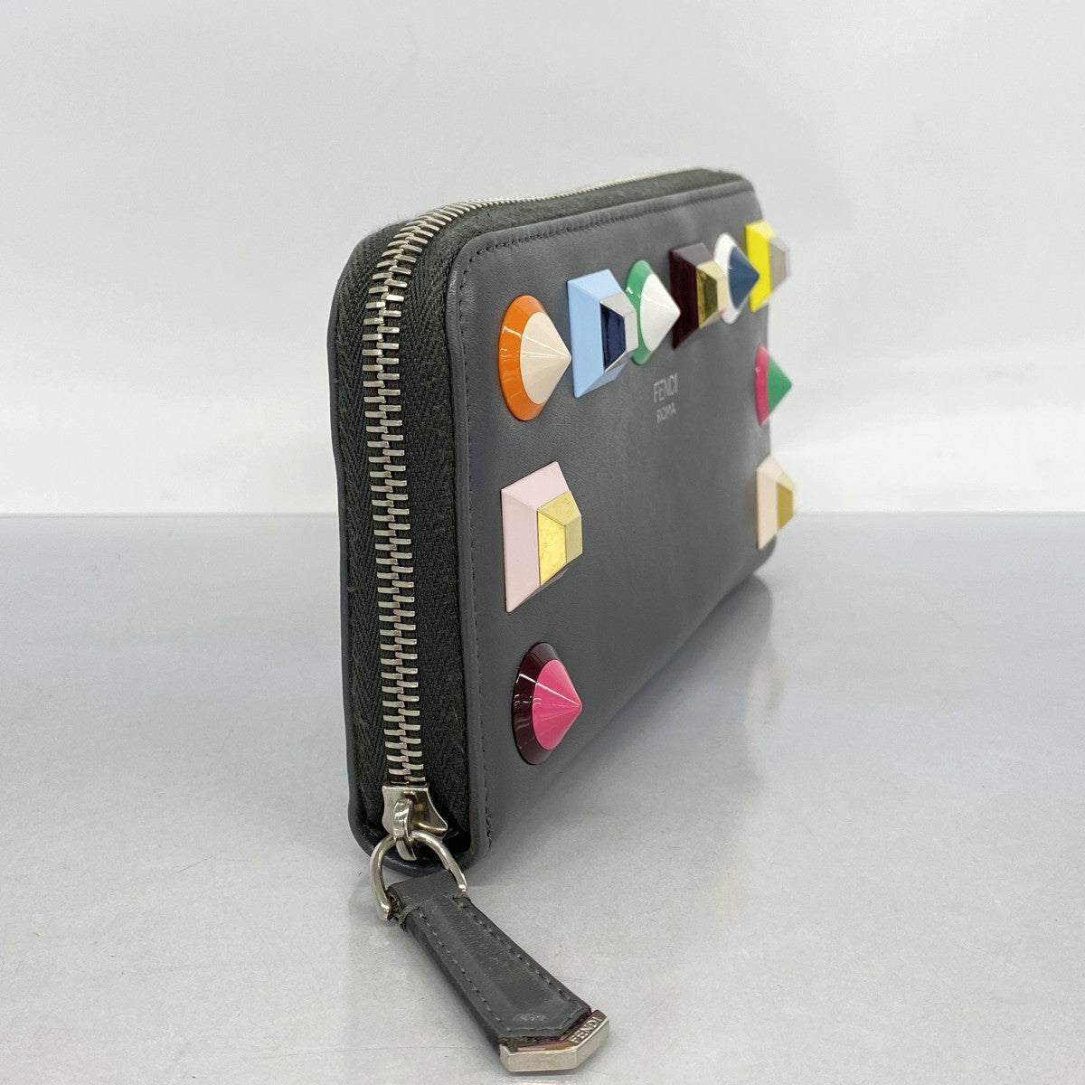【5hc2701-h】フェンディ 長財布 レザー グレー マルチカラー シルバー金具【中古】レディース