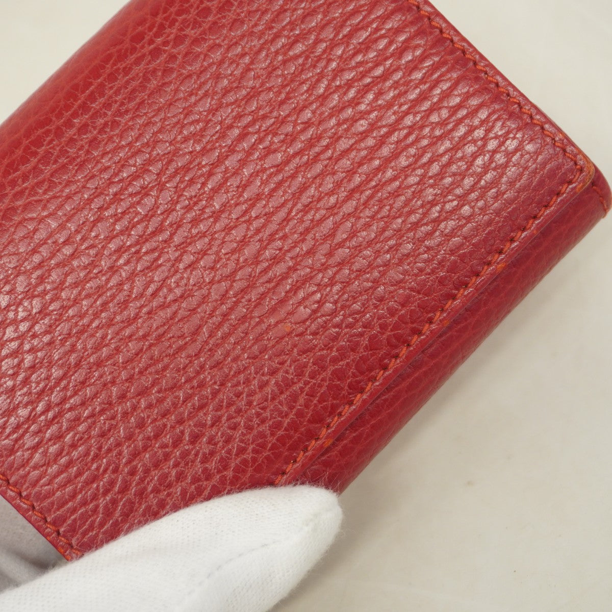 【5hd3585-h】グッチ 三つ折り財布 GGマーモント 474746 レザー レッド ゴールド金具【中古】レディース