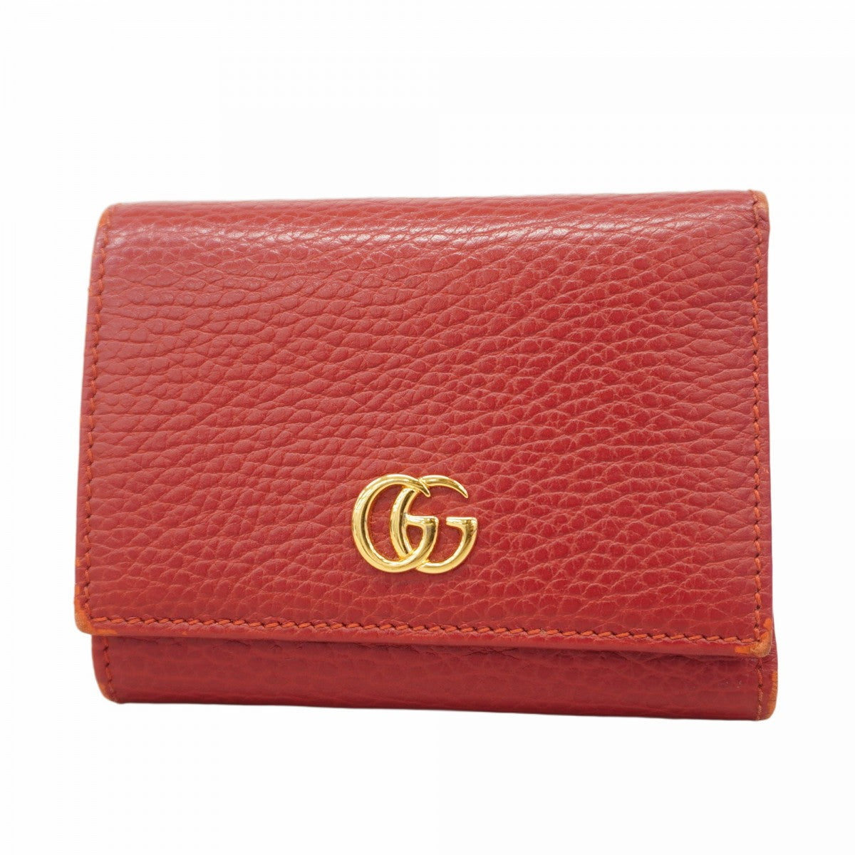 【5hd3585-h】グッチ 三つ折り財布 GGマーモント 474746 レザー レッド ゴールド金具【中古】レディース