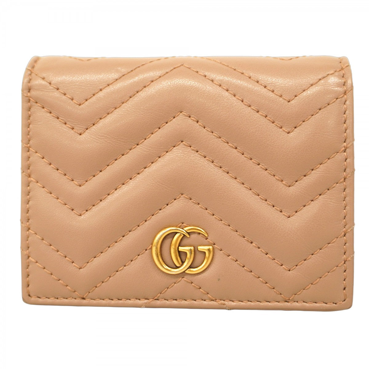 【5hd3654-h】グッチ 財布 GGマーモント 466492 レザー ベージュ ゴールド金具【中古】レディース