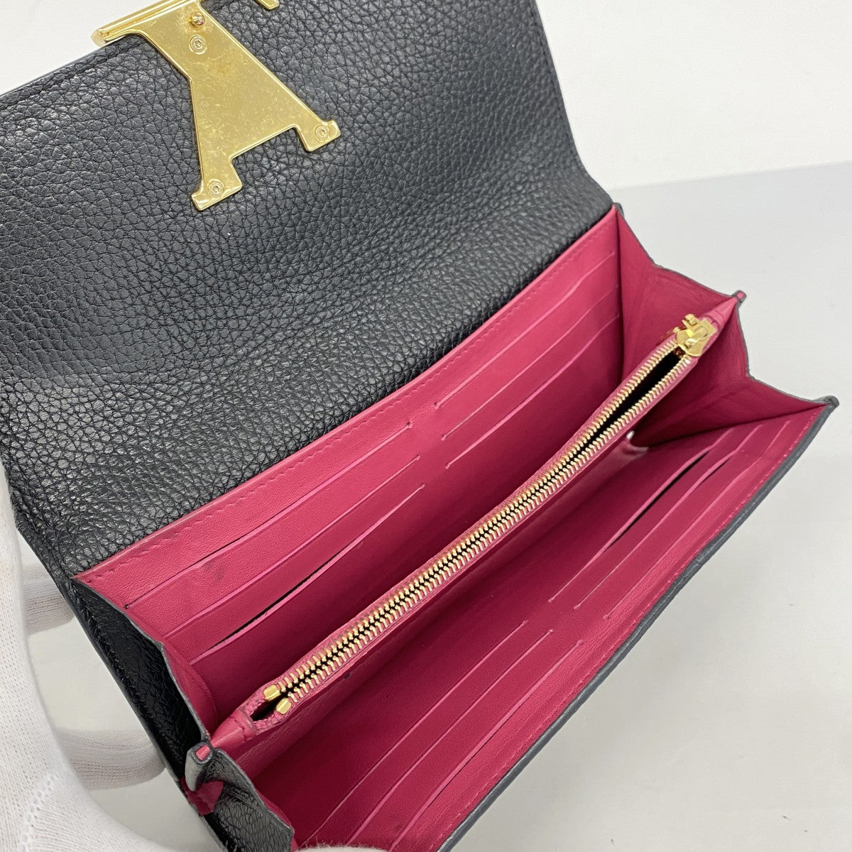 【5hd3791-h】ルイヴィトン 長財布 トリヨン ポルトフォイユカプシーヌ M61248 ノワール【中古】レディース
