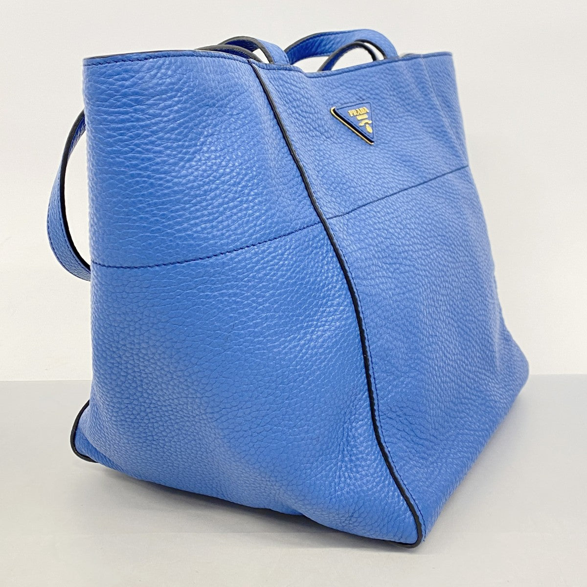 【5hd3829-h】プラダ トートバッグ レザー ブルー ゴールド金具【中古】レディース