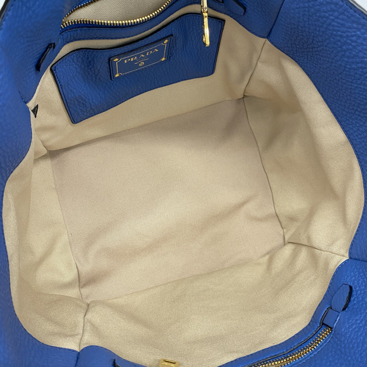 【5hd3829-h】プラダ トートバッグ レザー ブルー ゴールド金具【中古】レディース