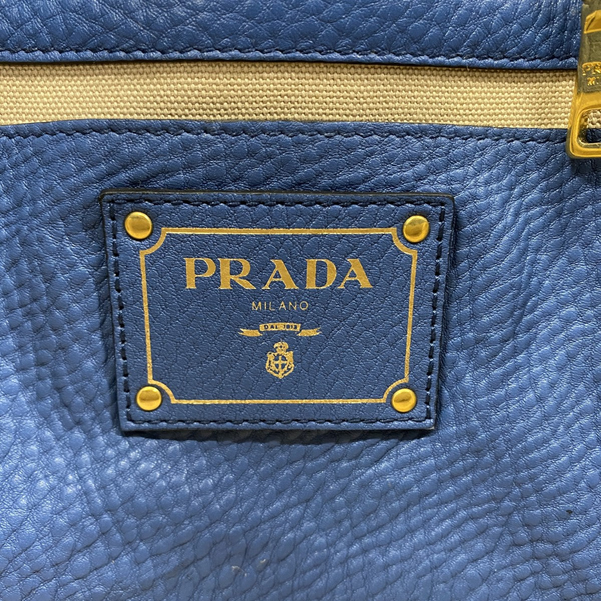 【5hd3829-h】プラダ トートバッグ レザー ブルー ゴールド金具【中古】レディース