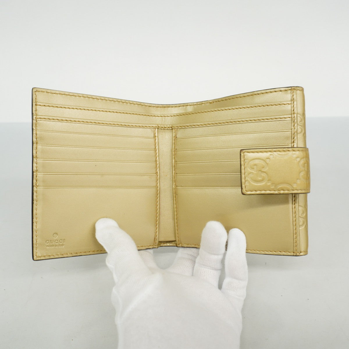 【5hd3893-h】グッチ 財布 グッチシマ 406925 レザー ベージュ ゴールド金具【中古】レディース