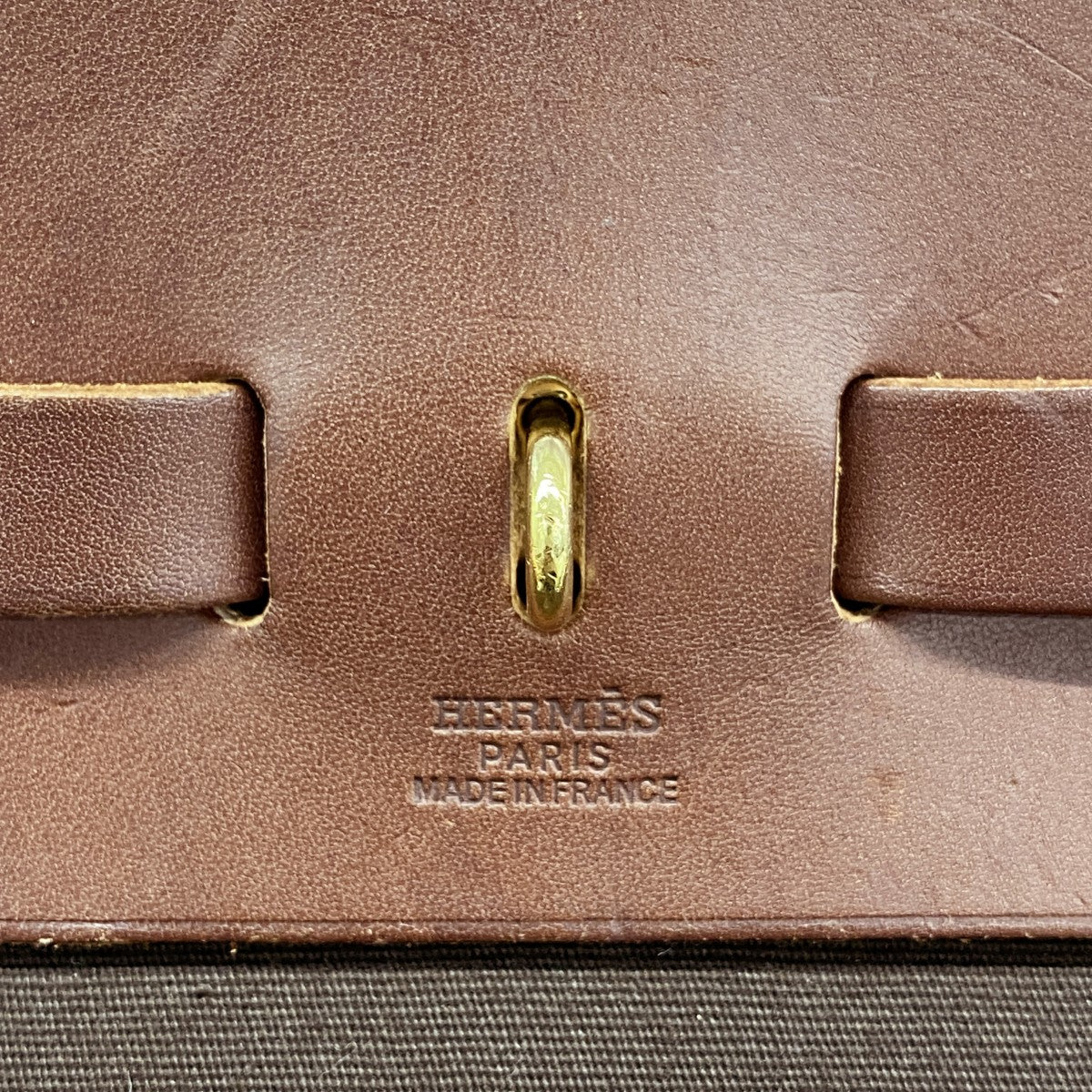【5hd4160-h】エルメス ハンドバッグ エールバッグMM トワルオフィシエ ブラウン ゴールド金具 □F刻印【中古】レディース