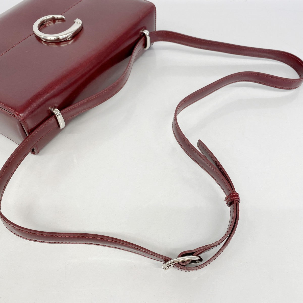 【5hd4162-h】カルティエ ショルダーバッグ パンテール レザー ボルドー シルバー金具【中古】レディース