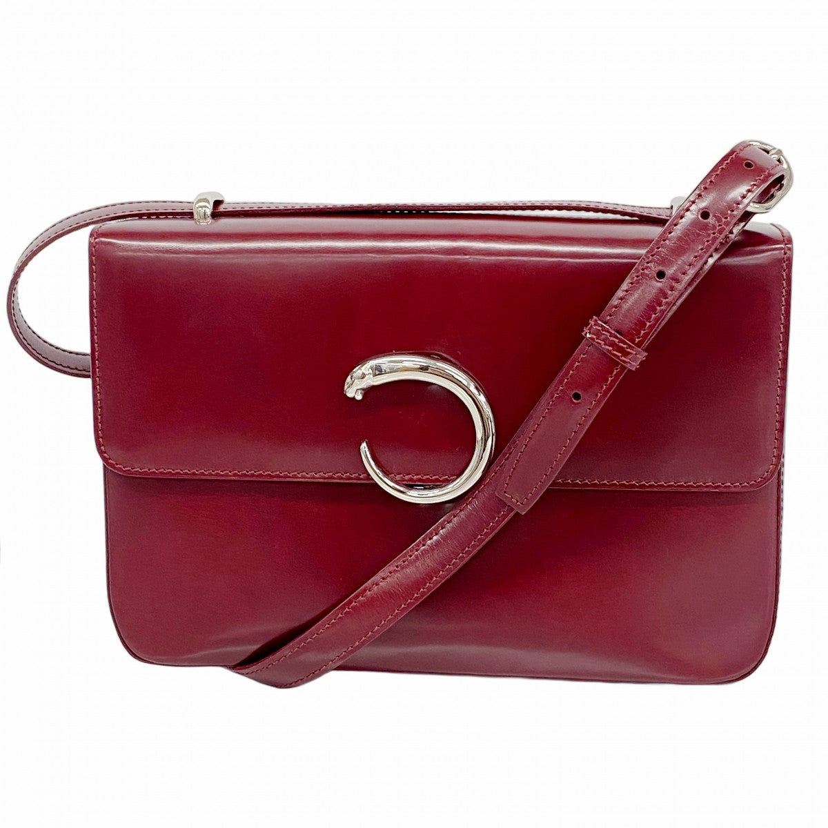 【5hd4162-h】カルティエ ショルダーバッグ パンテール レザー ボルドー シルバー金具【中古】レディース