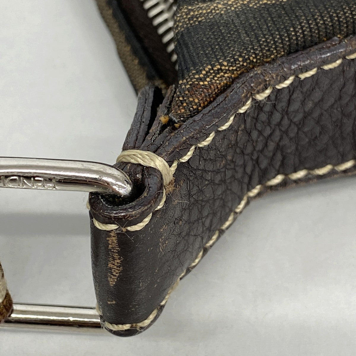 【5hd4163-h】フェンディ ショルダーバッグ ズッカ セレリア ナイロンキャンバス ブラウン シルバー金具【中古】レディース