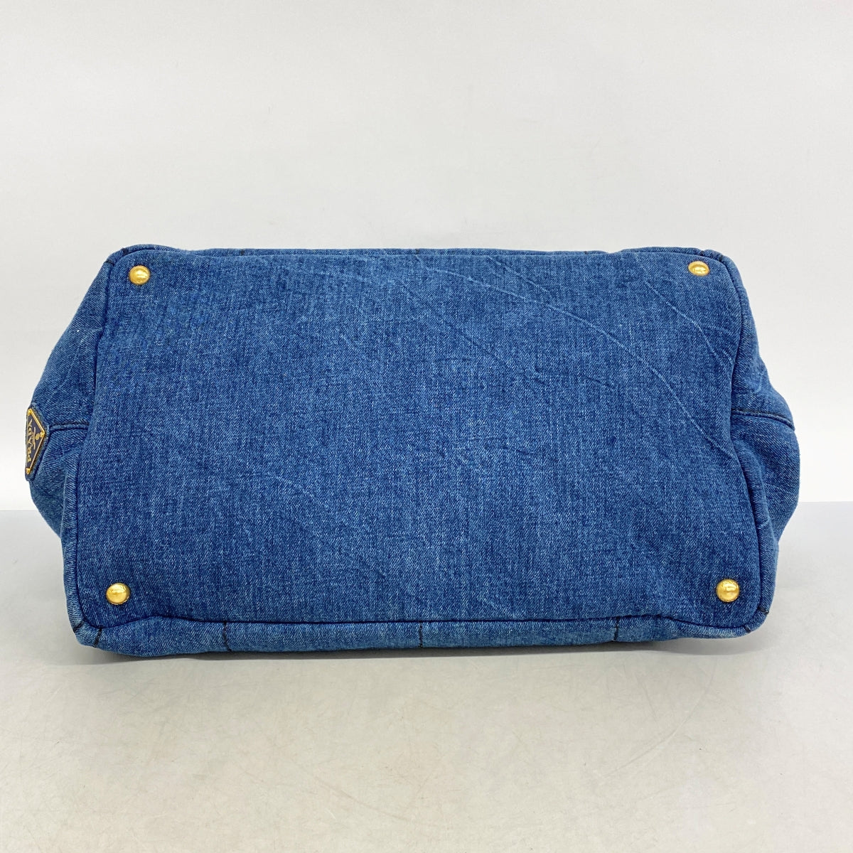 【5hd4330-h】プラダ トートバッグ カナパ デニム ブルー ゴールド金具【中古】レディース