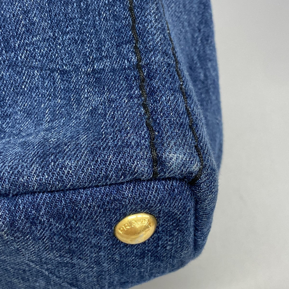 【5hd4330-h】プラダ トートバッグ カナパ デニム ブルー ゴールド金具【中古】レディース