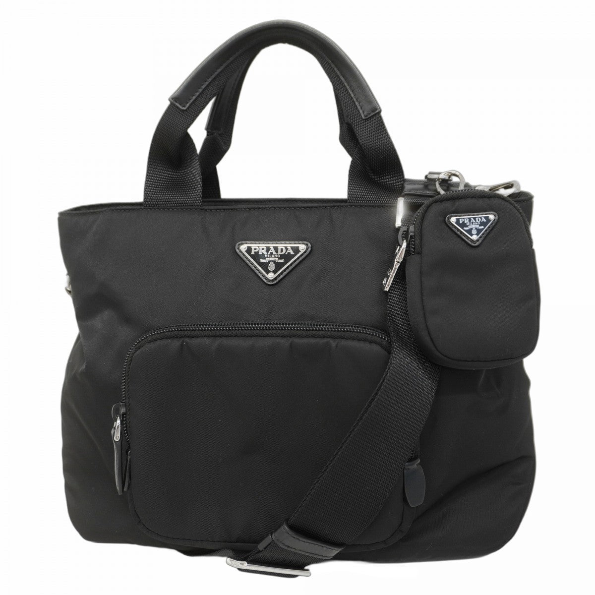 【5he4485】プラダ ハンドバッグ ナイロン ブラック シルバー金具【中古】レディース