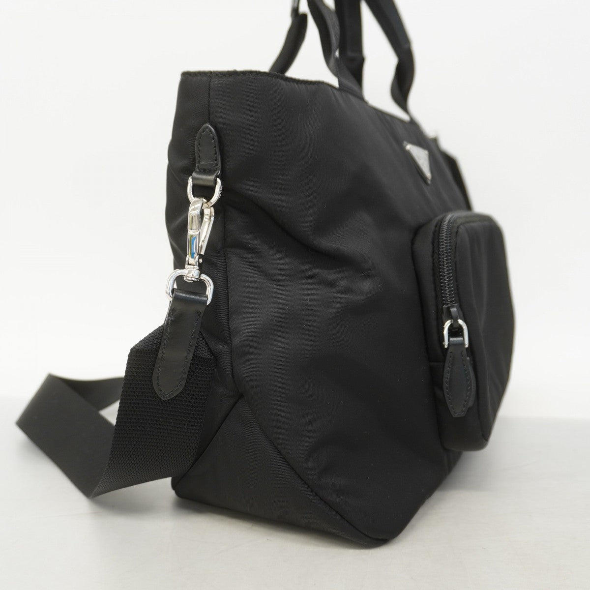 【5he4485】プラダ ハンドバッグ ナイロン ブラック シルバー金具【中古】レディース