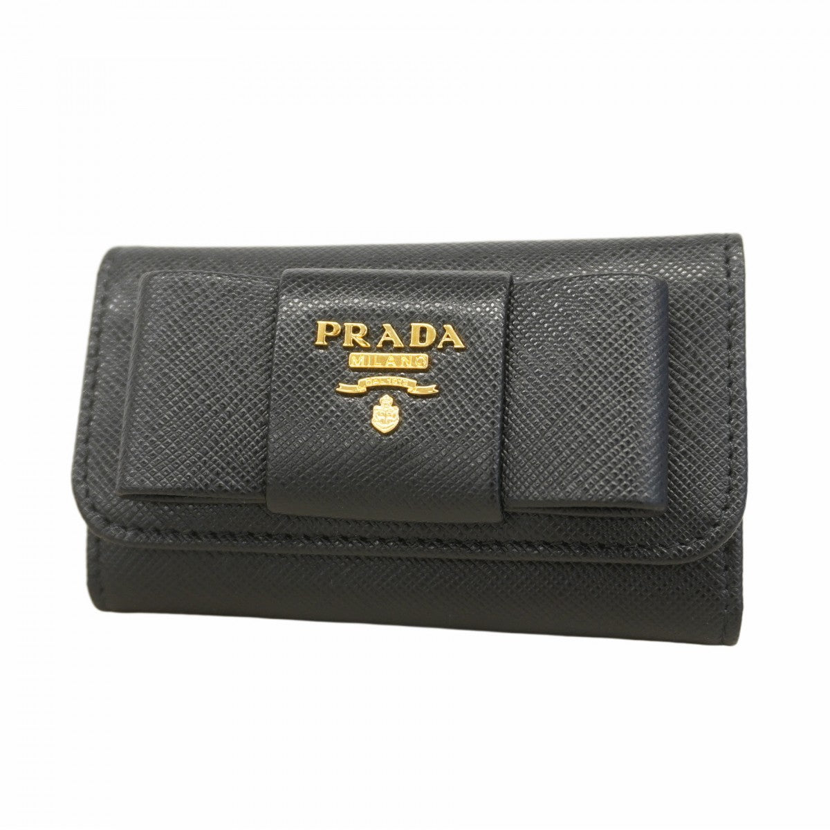 【5he4513】プラダ キーケース サフィアーノ フィオッコ レザー ブラック ゴールド金具【中古】レディース