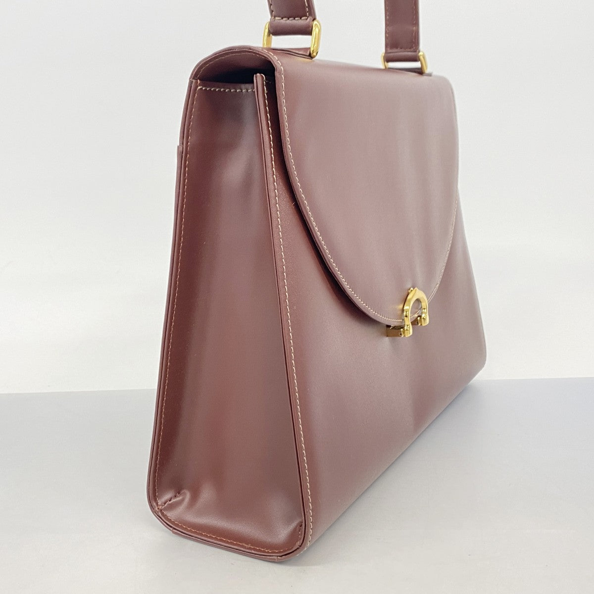 【5he4531】カルティエ ハンドバッグ マスト レザー ボルドー ゴールド金具【中古】レディース