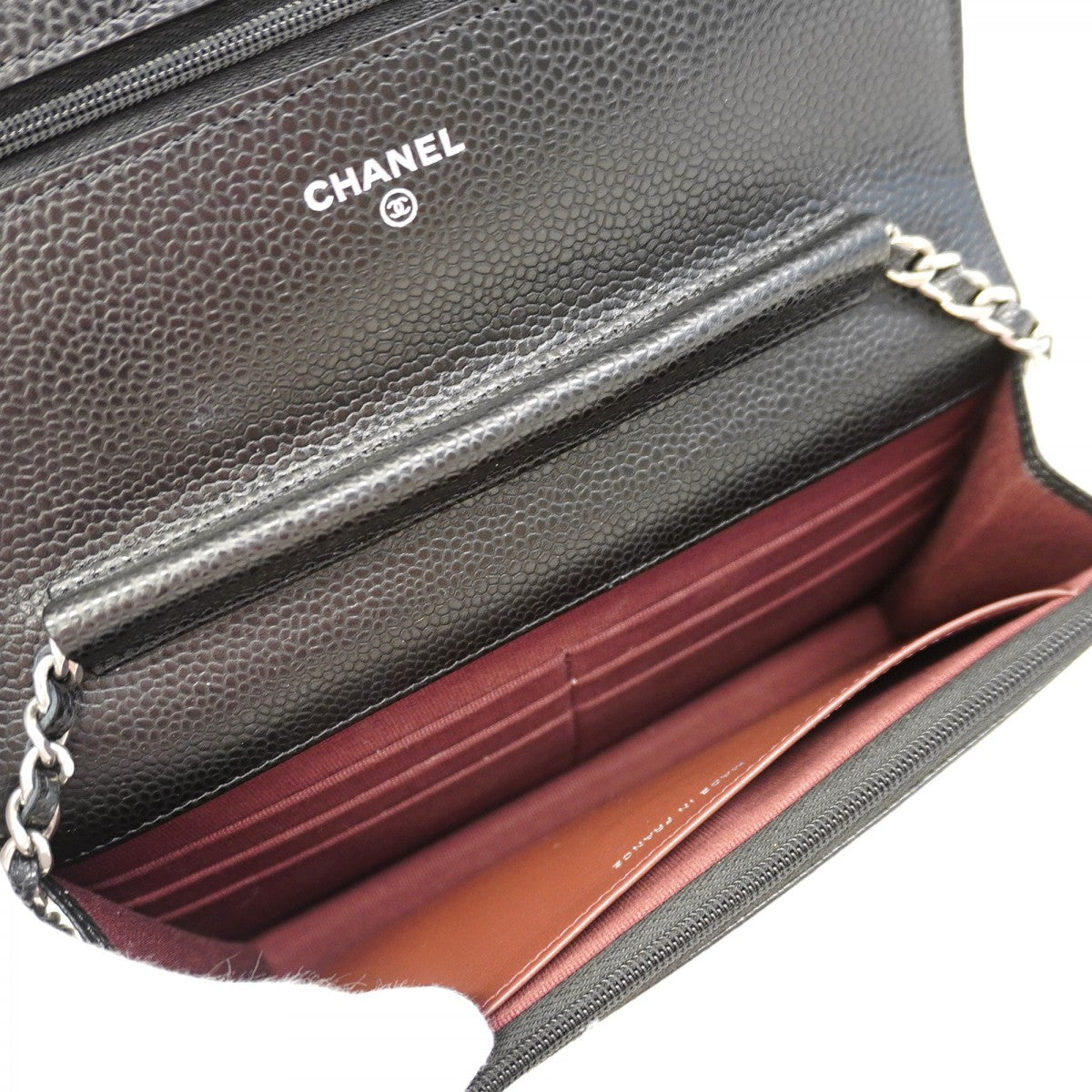 【5he4536】シャネル ショルダーウォレット マトラッセ チェーンショルダー キャビアスキン ブラック シルバー金具【中古】レディース