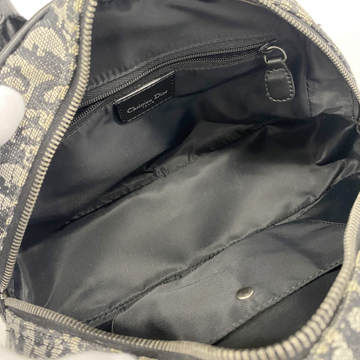 【5he4555】クリスチャンディオール ハンドバッグ トロッター ダブルサドル キャンバス ブラック グレー シルバー金具【中古】レディース