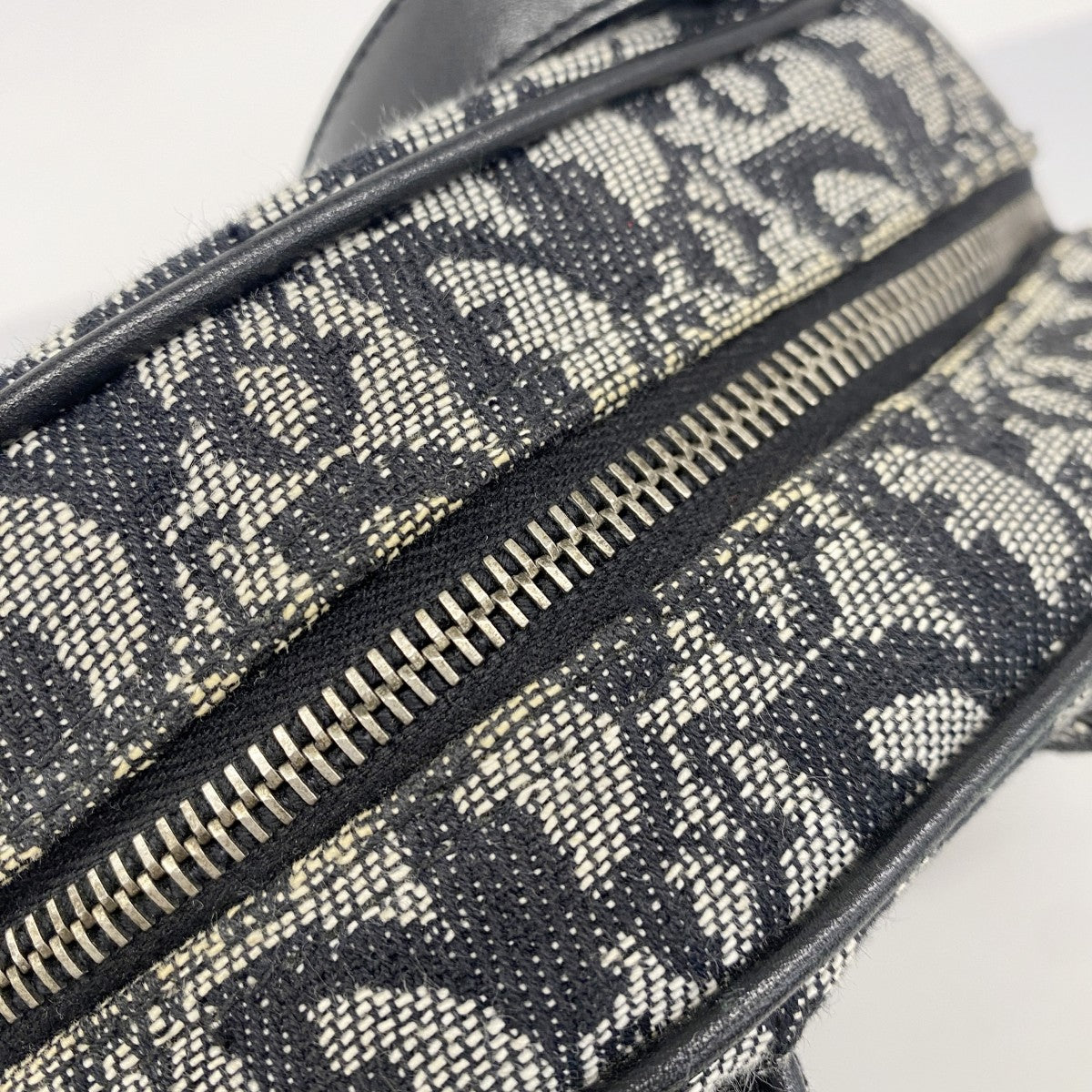 【5he4555】クリスチャンディオール ハンドバッグ トロッター ダブルサドル キャンバス ブラック グレー シルバー金具【中古】レディース