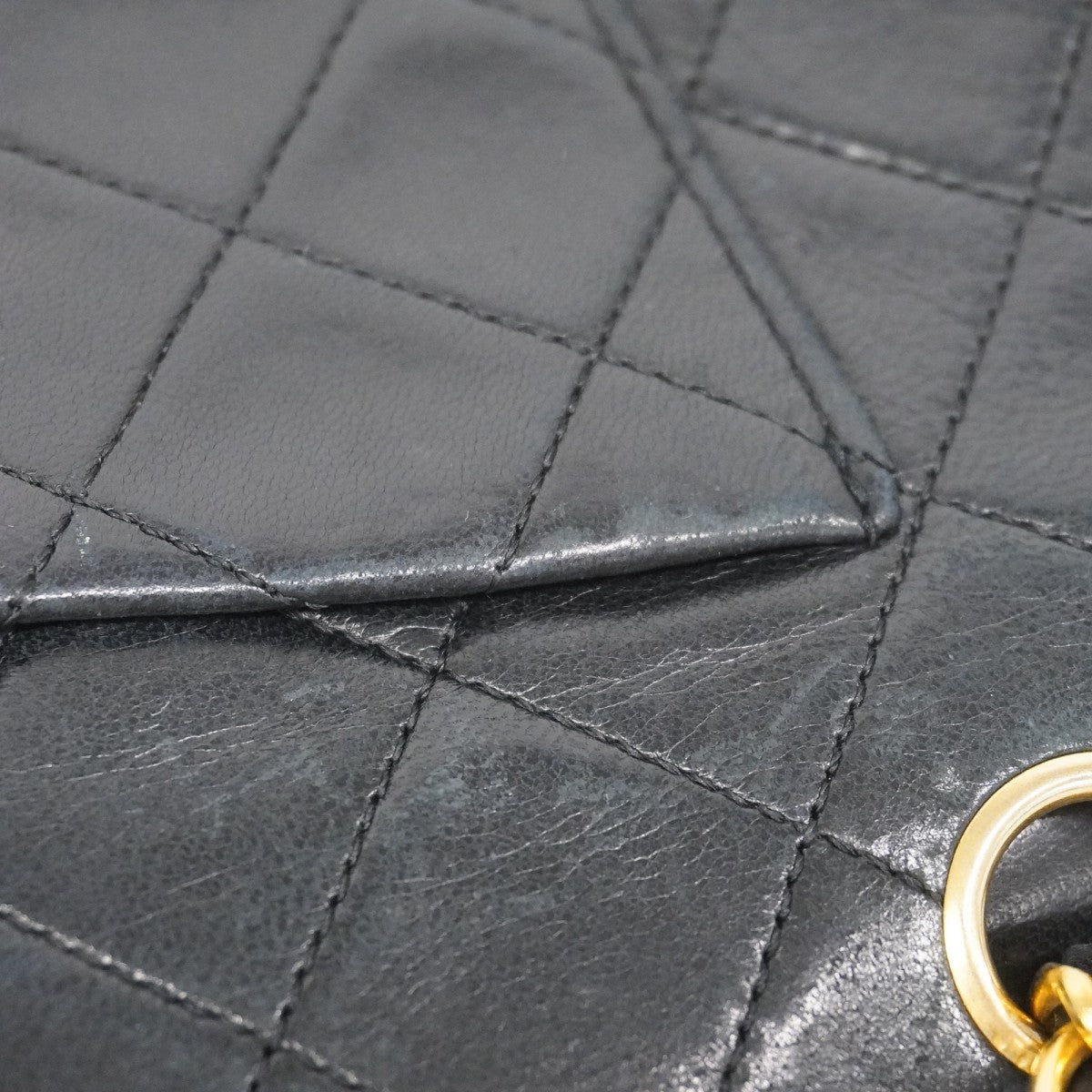 【5he4582】シャネル ショルダーバッグ マトラッセ Wフラップ Wチェーン ラムスキン ブラック ゴールド金具【中古】レディース