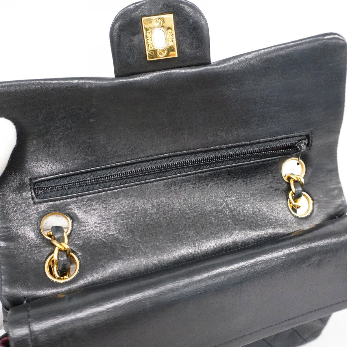 【5he4582】シャネル ショルダーバッグ マトラッセ Wフラップ Wチェーン ラムスキン ブラック ゴールド金具【中古】レディース