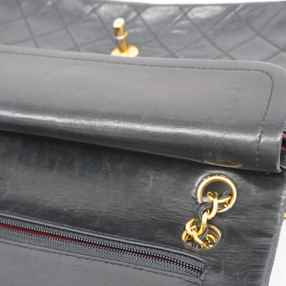 【5he4582】シャネル ショルダーバッグ マトラッセ Wフラップ Wチェーン ラムスキン ブラック ゴールド金具【中古】レディース