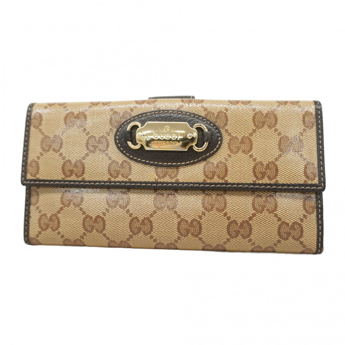 【5he4646】グッチ 長財布 GGクリスタル 231841 コーティングキャンバス ベージュ ブラウン ゴールド金具【中古】レディース