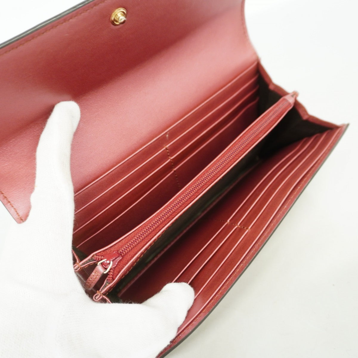 【5he4676-h】グッチ 長財布 マイクログッチシマ 258405 エナメル ブロンズ ゴールド金具【中古】レディース