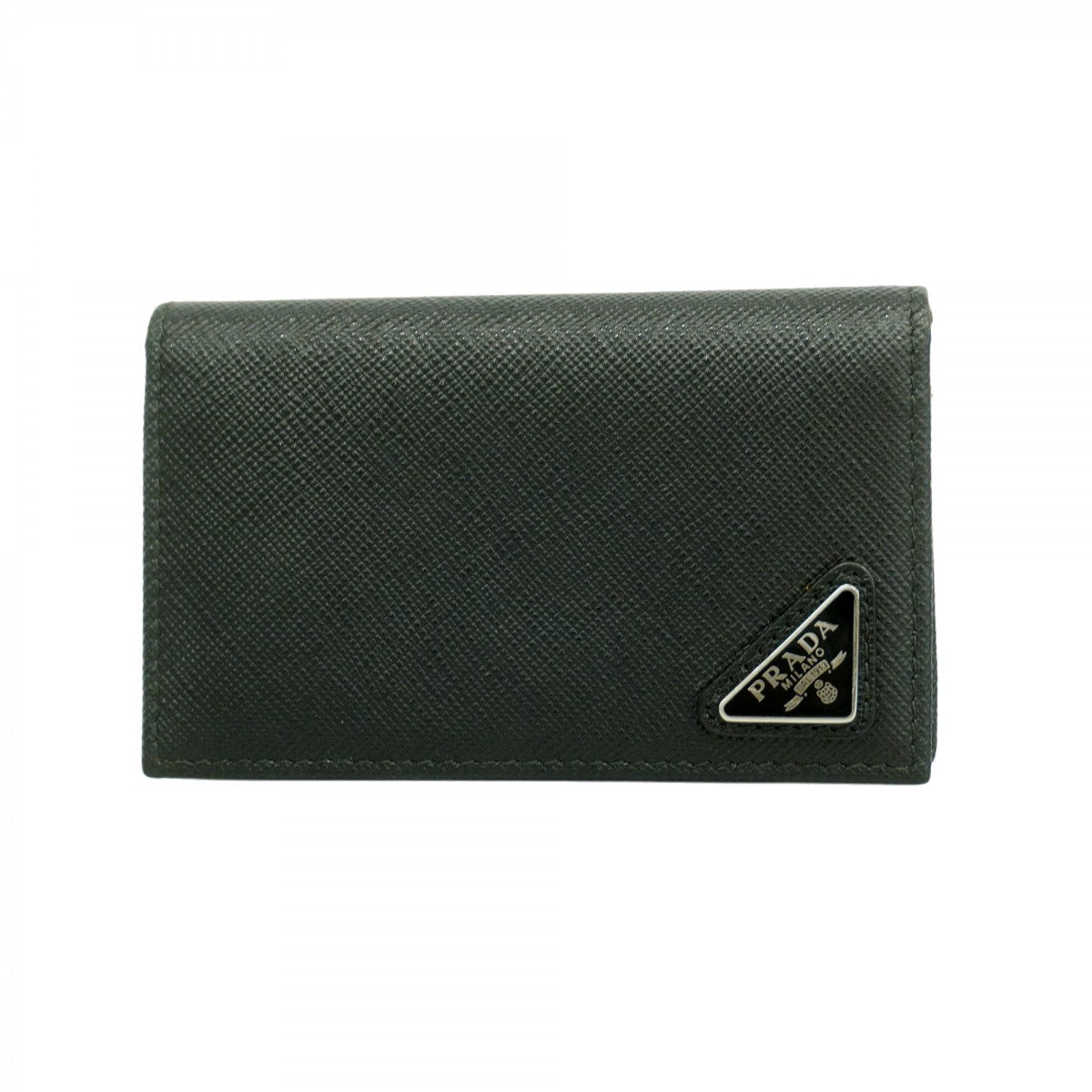 【5he4683-h】プラダ カードケース レザー ブラック シルバー金具【中古】メンズ