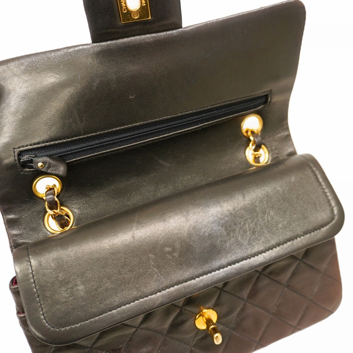 【5he4711-h】シャネル ショルダーバッグ マトラッセ Wフラップ Wチェーン ラムスキン ブラック ゴールド金具【中古】レディース