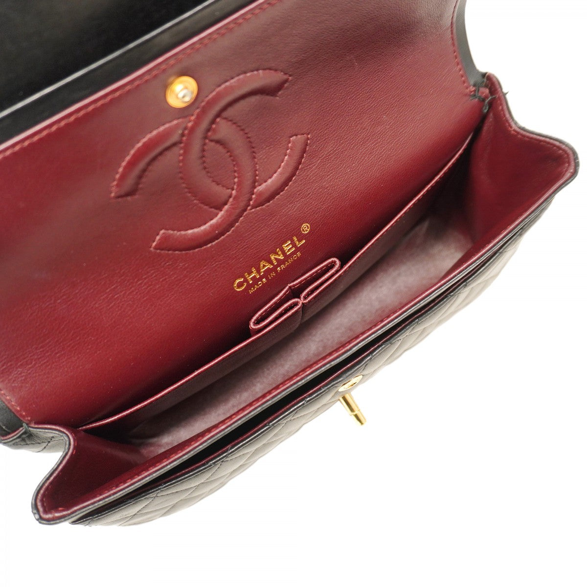 【5he4712-h】シャネル ショルダーバッグ マトラッセ Wフラップ Wチェーン ラムスキン ブラック ゴールド金具【中古】レディース