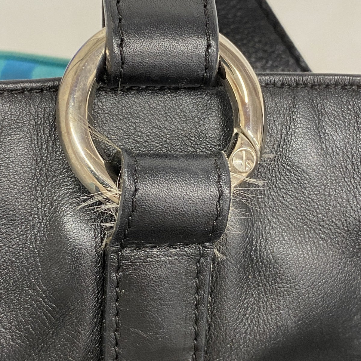 【5he4753-h】シャネル トートバッグ カメリア キャンバス ターコイズブルー ブラック シルバー金具【中古】レディース