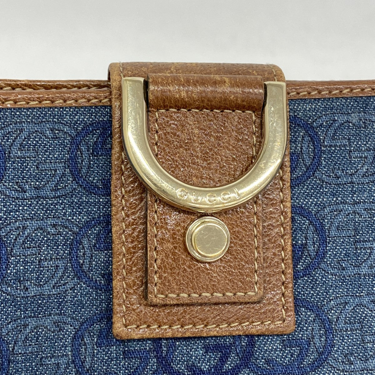 【5he4828-h】グッチ 長財布 インターロッキングG 154256 デニム ブルー ブラウン ゴールド金具【中古】レディース