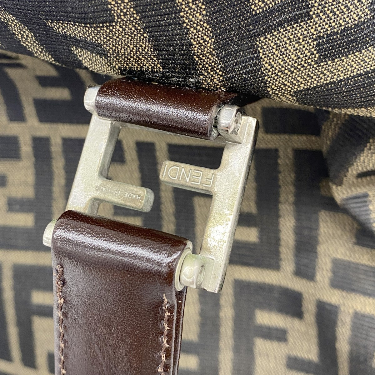 【5he4888-h】フェンディ ハンドバッグ ズッカ ナイロンキャンバス ブラウン シルバー金具【中古】レディース