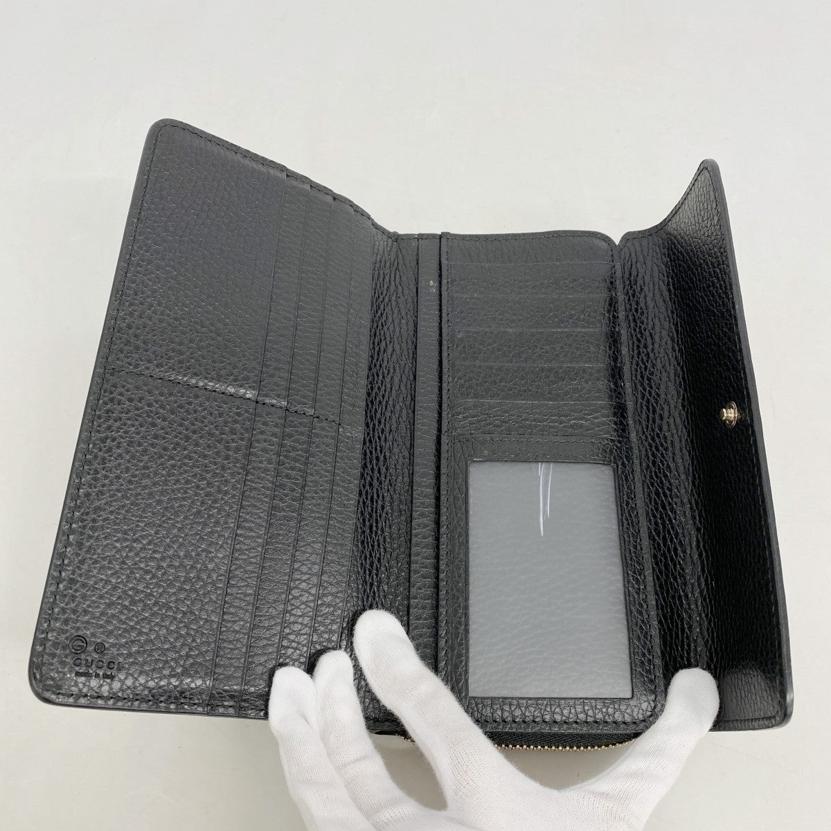 【5he4960-h】グッチ 長財布 インターロッキングG 449397 レザー ブラック シャンパンゴールド金具【中古】メンズ