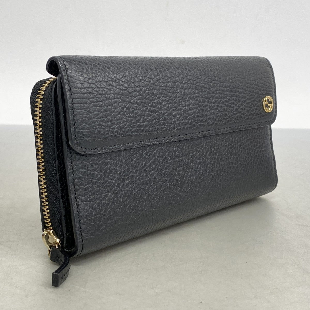 【5he4960-h】グッチ 長財布 インターロッキングG 449397 レザー ブラック シャンパンゴールド金具【中古】メンズ