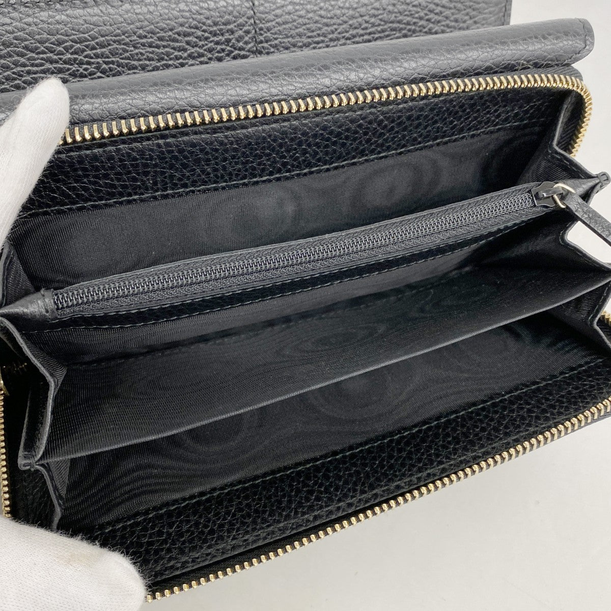 【5he4960-h】グッチ 長財布 インターロッキングG 449397 レザー ブラック シャンパンゴールド金具【中古】メンズ