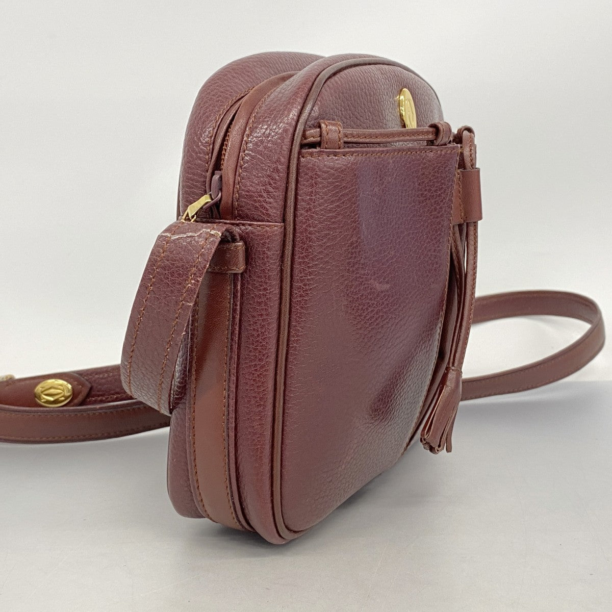 【5he4969-h】カルティエ ショルダーバッグ マスト トリニティ レザー ボルドー ゴールド/シルバー金具【中古】レディース
