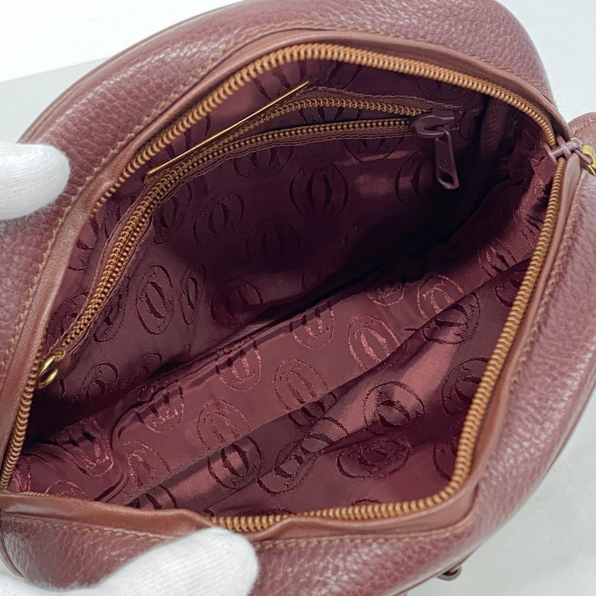 【5he4969-h】カルティエ ショルダーバッグ マスト トリニティ レザー ボルドー ゴールド/シルバー金具【中古】レディース
