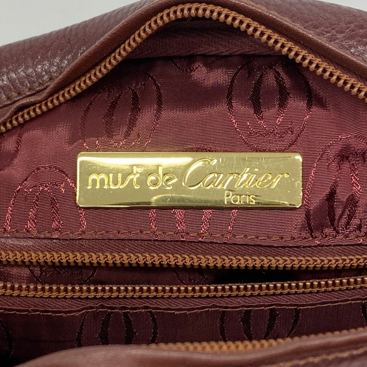 【5he4969-h】カルティエ ショルダーバッグ マスト トリニティ レザー ボルドー ゴールド/シルバー金具【中古】レディース