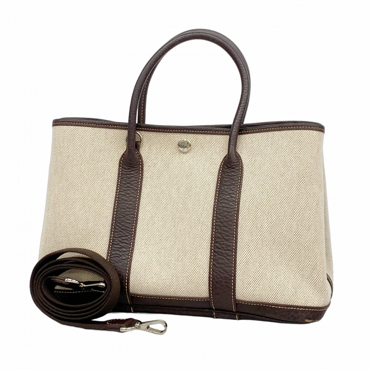 【5he5005-h】エルメス トートバッグ ガーデンパーティTPM トワルアッシュ ブラウン シルバー金具 □I刻印【中古】レディース