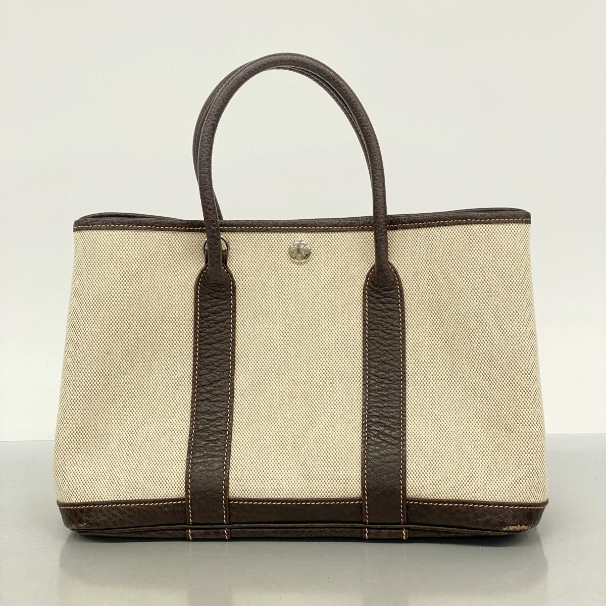 【5he5005-h】エルメス トートバッグ ガーデンパーティTPM トワルアッシュ ブラウン シルバー金具 □I刻印【中古】レディース