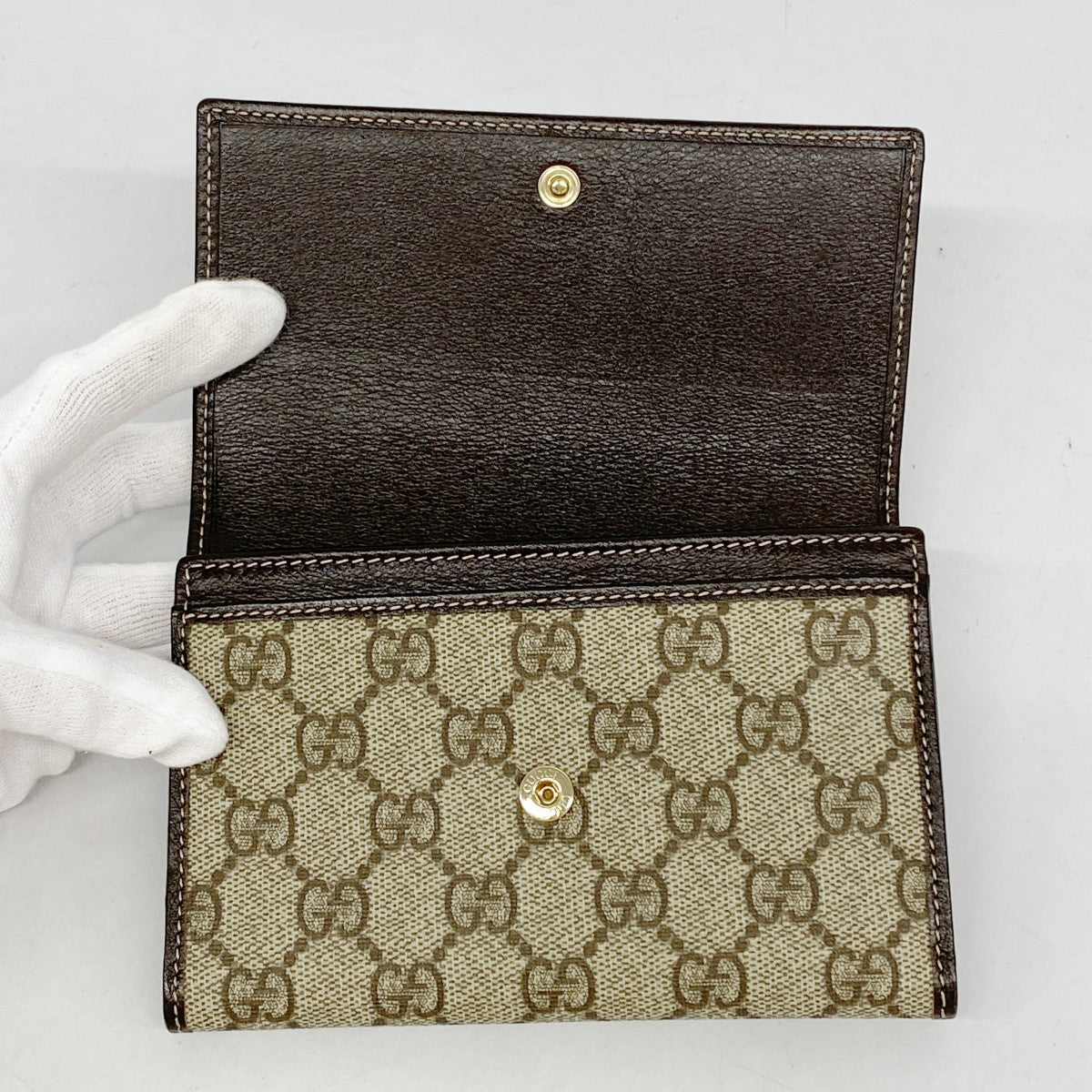 【5he5029-h】グッチ 財布 GGスプリーム 212100 PVC ブラウン シャンパンゴールド金具【中古】レディース