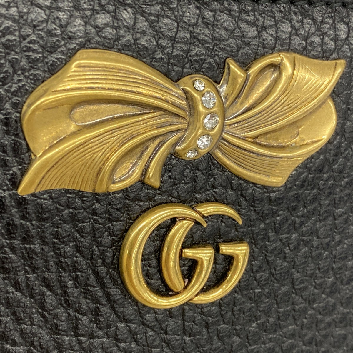 【5he5030-h】グッチ 財布 GGマーモント 524300 レザー ブラック ゴールド金具【中古】レディース