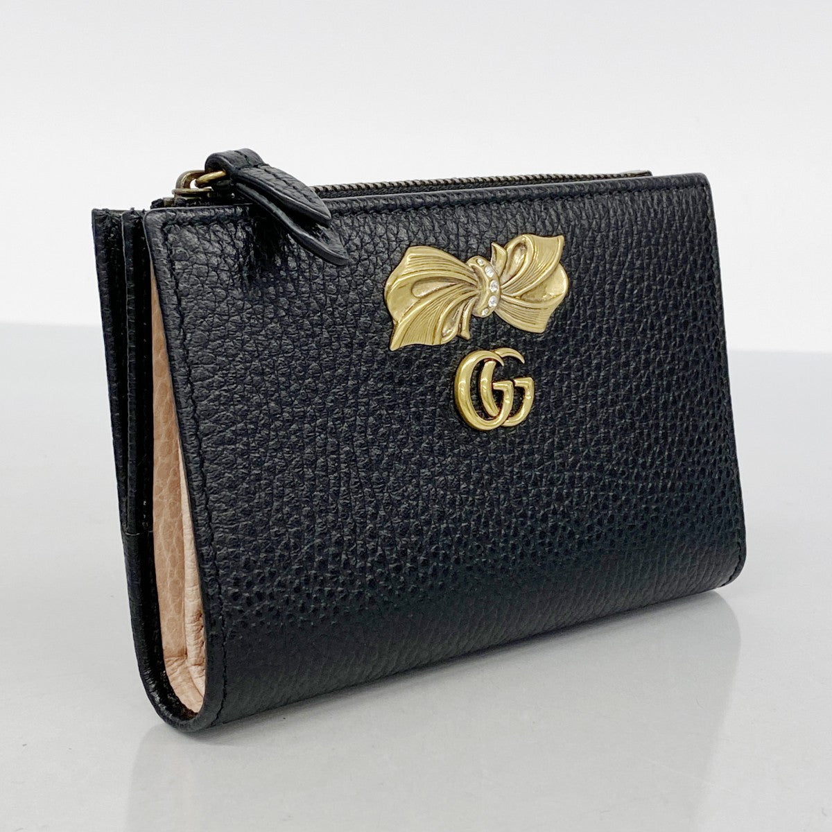 【5he5030-h】グッチ 財布 GGマーモント 524300 レザー ブラック ゴールド金具【中古】レディース