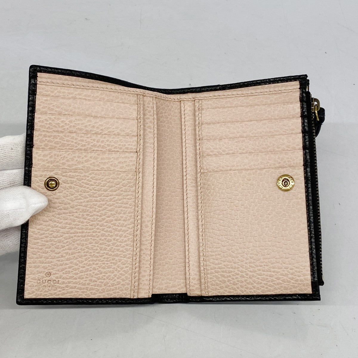 【5he5030-h】グッチ 財布 GGマーモント 524300 レザー ブラック ゴールド金具【中古】レディース