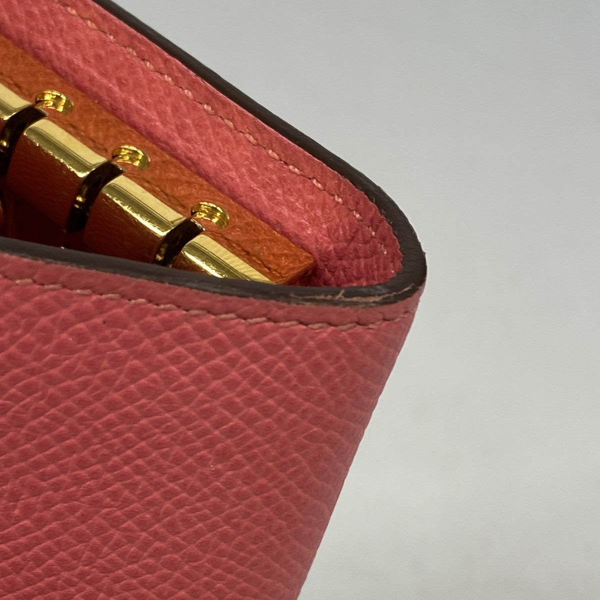 【5he5031-h】エルメス キーケース ベアンキーケース ヴォーエプソン ローズアザレ ゴールド金具 X刻印【中古】レディース