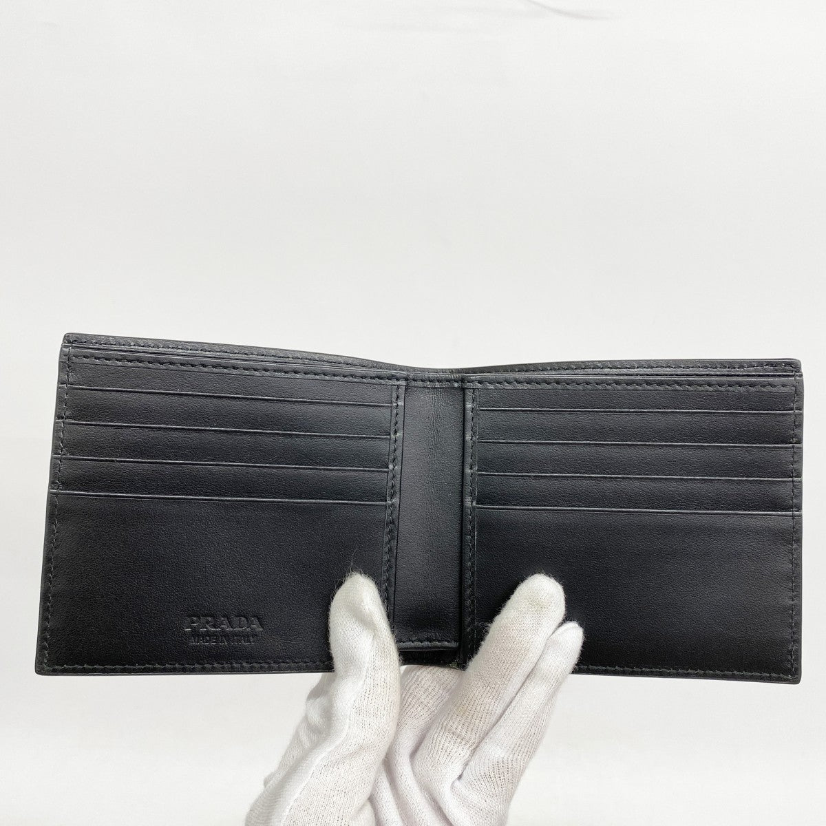 【5he5033-h】プラダ 財布 レザー ブラック シルバー金具【中古】メンズ