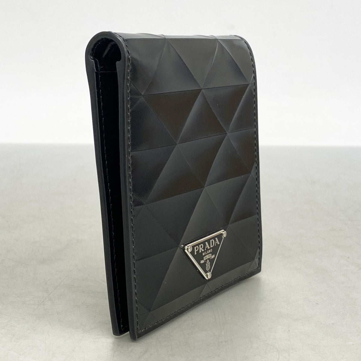 【5he5033-h】プラダ 財布 レザー ブラック シルバー金具【中古】メンズ