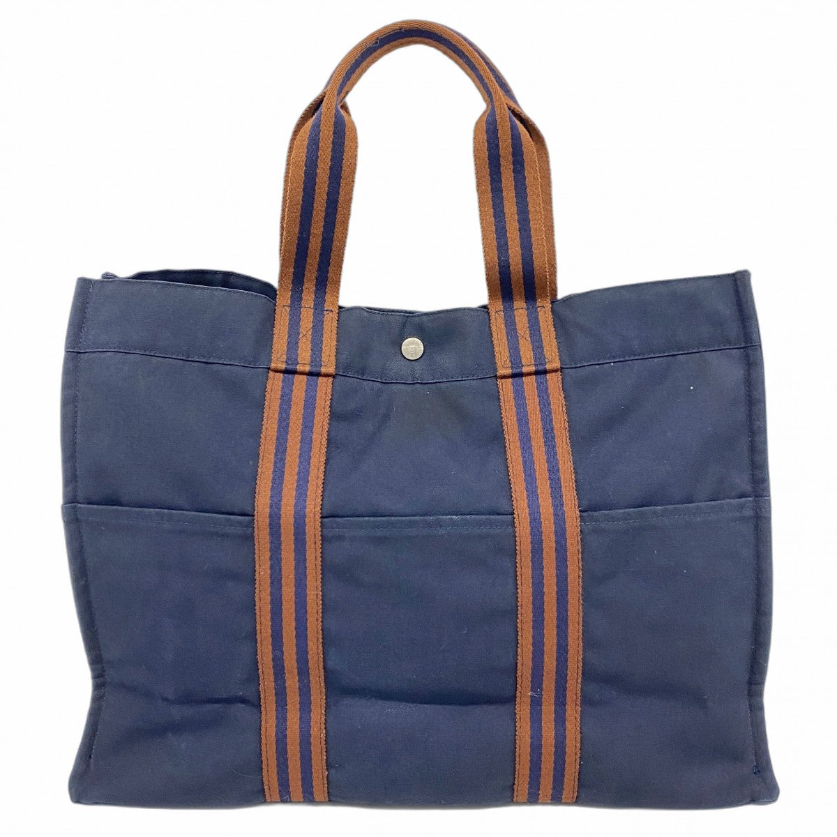 【5he5078-h】エルメス トートバッグ フールトゥGM キャンバス ネイビー シルバー金具【中古】メンズ レディース ユニセックス