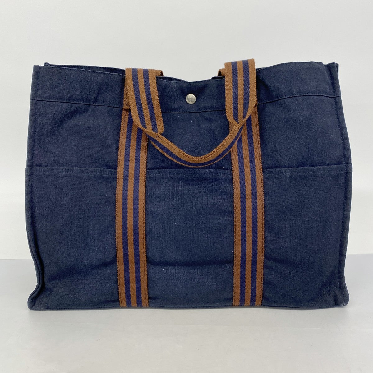 【5he5078-h】エルメス トートバッグ フールトゥGM キャンバス ネイビー シルバー金具【中古】メンズ レディース ユニセックス